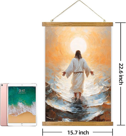 ABoby Jesus Walking on Water Poster, Christian Wall Art Framed, Bible Story Wall Decor Painting for Room Decor