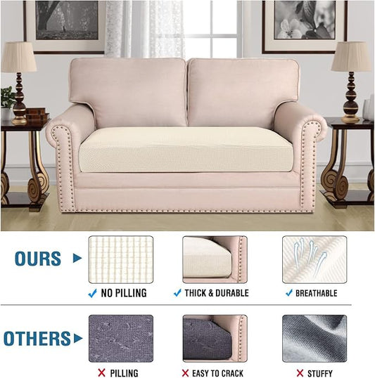 H.VERSAILTEX Super Stretch Individual Seat Cushion Covers Sofa Covers Couch Cushion Covers Slipcover Sets Thick Jacquard Textured Twill Fabric (1 Piece Loveseat Cushion Cover, Natural)