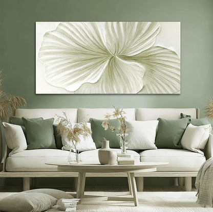 MLART99 Large Green Flower Wall Art Plant Ginkgo Canvas Hand-drawn Painting Modern 29x58 Abstract Botanical Artwork Minimalist Decoration for Living Room Bedroom Office