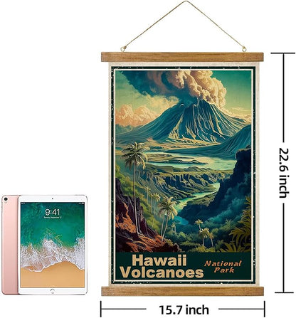 ABoby Vintage Hawaii Volcanoes National Park Posters - Travel Posters Wall Art for Home, Office - Retro Prints with Wood Frames - Ready to Hang