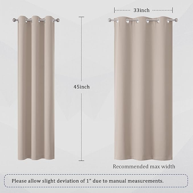 DUALIFE Light Brown Curtains for Bedroom - Warm Taupe Curtains for Kids Room Darkening Thermal Insulated Blackout Curtain Panels Grommet Top 38 x 45 Inch Length