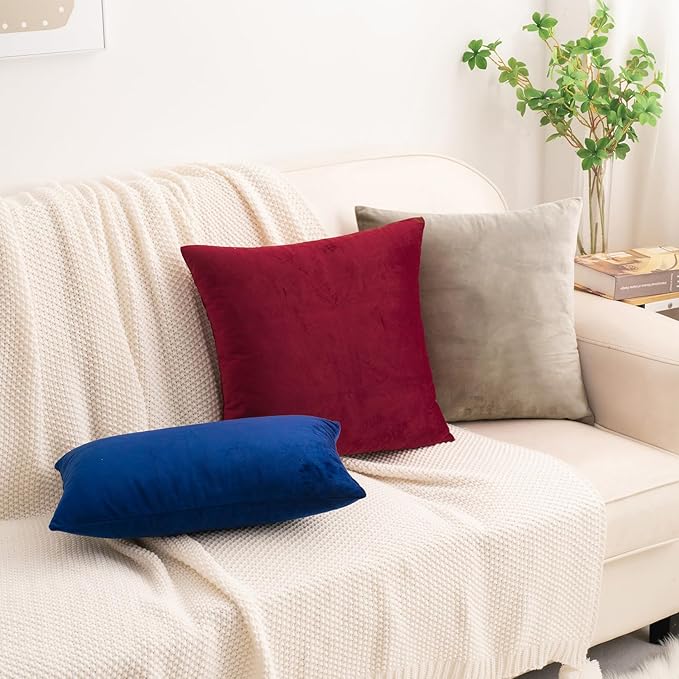 HWY 50 Taupe Velvet Throw Pillow Covers 16x16 Inch, Pack of 2 Soft Cozy Solid Decorative Luxury Cushion Cases for Couch Sofa Bed Living Room Bedroom