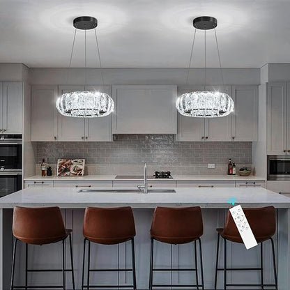 LED Ring Chandelier Modern Pendant Lights for Kitchen Island Dining Room Remote Dimmable Hanging Light Entryway Bedroom Crystal Lighting Black Chandeliers