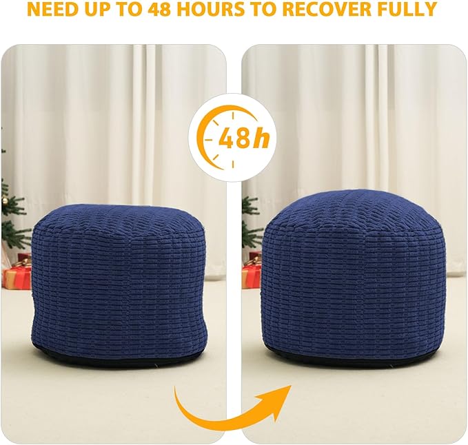 Round Stuffed Pouf Ottoman for Foot Rest, Storage Ottoman Pouf Foot Stool Cushion, Faux Fur Poufs with Foam Chunk Filling, 20 X 15 Inch Floor Chair for Living Room Bedroom Home Decor, Navy Blue