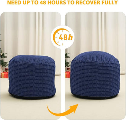 Round Stuffed Pouf Ottoman for Foot Rest, Storage Ottoman Pouf Foot Stool Cushion, Faux Fur Poufs with Foam Chunk Filling, 20 X 15 Inch Floor Chair for Living Room Bedroom Home Decor, Navy Blue