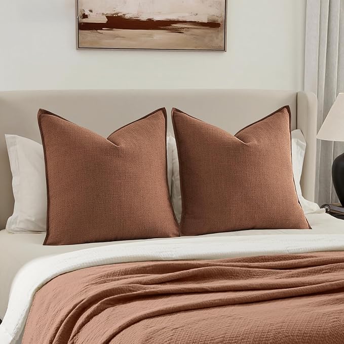 MIULEE Euro Sham Pillow Covers for Bed 26x26, 2 Pack Rust Terracotta Thick & Textured Decorative Throw Pillow Covers, Neutral Linen Cushion Cases, Modern Farmhouse Home Decor, No Filling