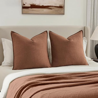 MIULEE Euro Sham Pillow Covers for Bed 26x26, 2 Pack Rust Terracotta Thick & Textured Decorative Throw Pillow Covers, Neutral Linen Cushion Cases, Modern Farmhouse Home Decor, No Filling