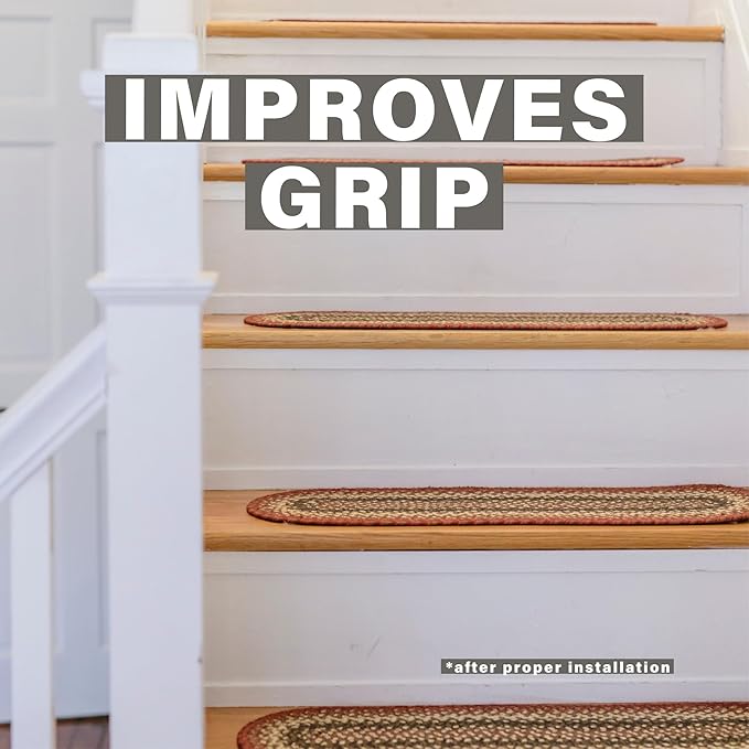 Homespice Chester Jute Braided Staircase Step Treads, Country Lodge Decor, Set of 13, Red 8x28 Oval Rug for Stairs - Easy to Clean, Tightly Stitched and Durable