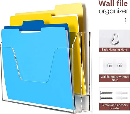 Acrylic Hanging Wall File Organizer, 2-Tier Mail Organizer Wall Mounted Magazine Wall File Holder, Paper Folder Organizer for Office, Desk, School