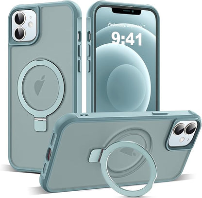 Compatible with iPhone 12 Case & iPhone 12 Pro Case with Invisible Magnetic O-Ring Stand Translucent Phone Cases 6.1" [Compatible with Mag-Safe][Great Grip Feeling], Blue