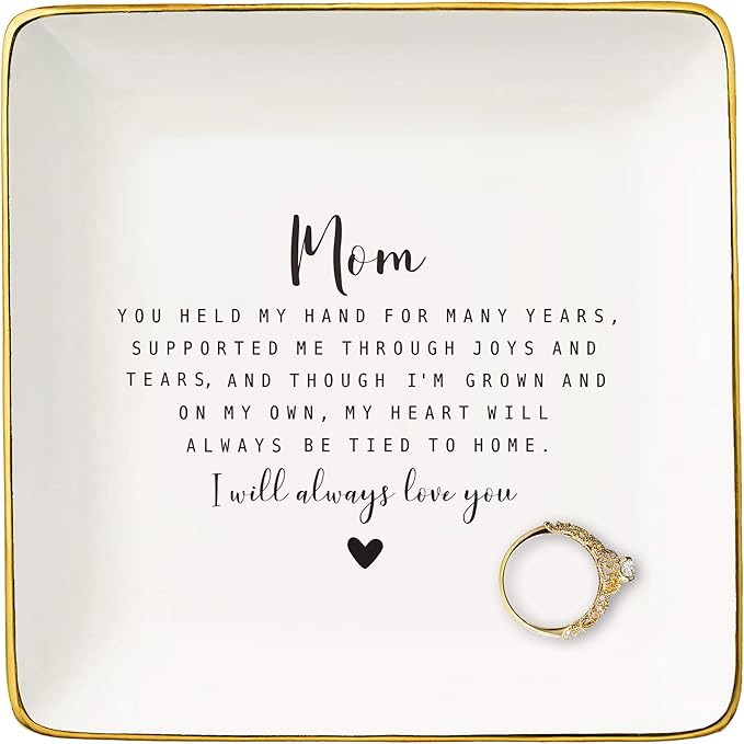Mother of the Bride Gifts from Bride,Bridal Shower Gift for Mother,Wedding Present for Mom from Daughter-Thank You Present for Mom-I Will Always Love You-Ceramic Jewelry Tray Trinket Holder Ring Dish