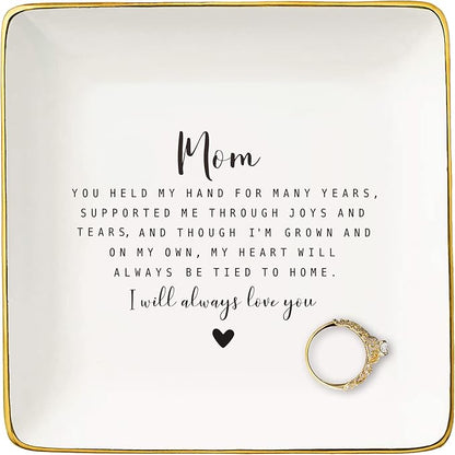 Mother of the Bride Gifts from Bride,Bridal Shower Gift for Mother,Wedding Present for Mom from Daughter-Thank You Present for Mom-I Will Always Love You-Ceramic Jewelry Tray Trinket Holder Ring Dish