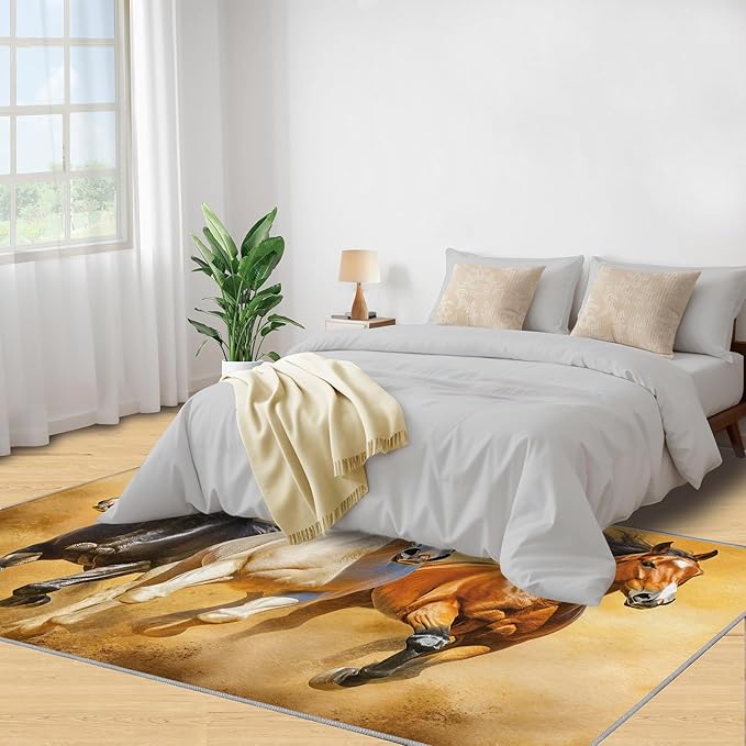 Horses 3x5 Area Rugs for Living Room Stouts Washable Rug Desert Landscape Rug Non Slip Low Pile Soft Area Rugs for Bedroom Bedside Dining Room Kids
