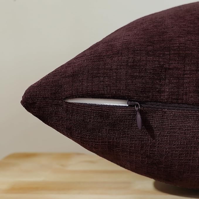 Jeneoo Plum Purple Decorative Throw Pillow Covers Soft Chenille Comfy Square Couch Cushion Cases for Living Room Sofa Decor (Set of 2, 18 x 18 Inches)