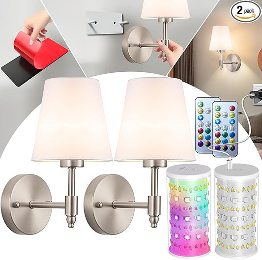 Battery Operated Wall Sconce: Renter Friendly Peel and Stick Adhesive Wall Light Easy to Install, Rechargeable Wireless Wall Lamp for Bedroom Living Room DIY Home Wall Decor