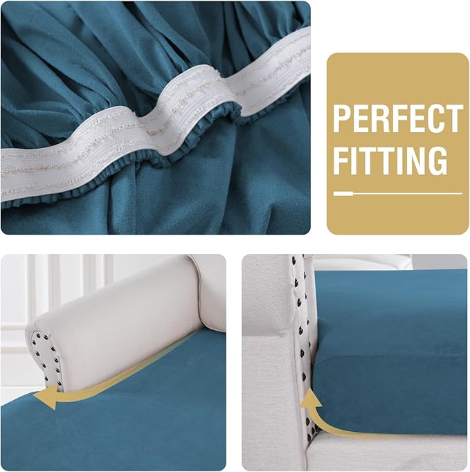 H.VERSAILTEX Suede Stretch Individual Chaise Cushion Cover Replacement Sectional Couch Covers L Shape Sofa Both Left/Right Soft Couch Seat Covers for Pets Washable(1 Piece Chaise Cover, Stone Blue)