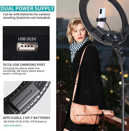 19 inch LED Ring Light Kit for Studio Portrait Photography, YouTube Video Recording, Live Streaming, Eyebrow Tattooing, Eyelash Beauty, Beauty Makeup and Lighting