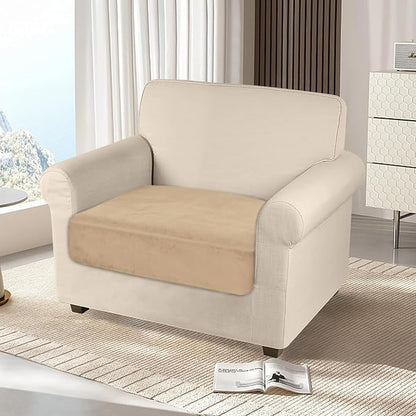 NAISI Couch Cushion Covers 1 Piece Velvet Stretch Sofa Seat Covers or Backrest Covers Soft Individual Couch Covers for Sectional Sofa(1 PC for Seat Cushion or Backrest,Camel)