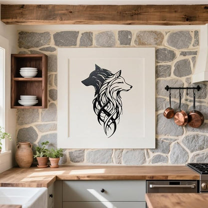 Metal Wolf Wall Art - Yin Yang Black White Dual Wolf Heads Metal Wall Decor, Rustic Home Decor for Cabin Lodge, Office, Living Room, bathroom, Man Cave, 15.7x10.6 Inch, Housewarming Gift for Men