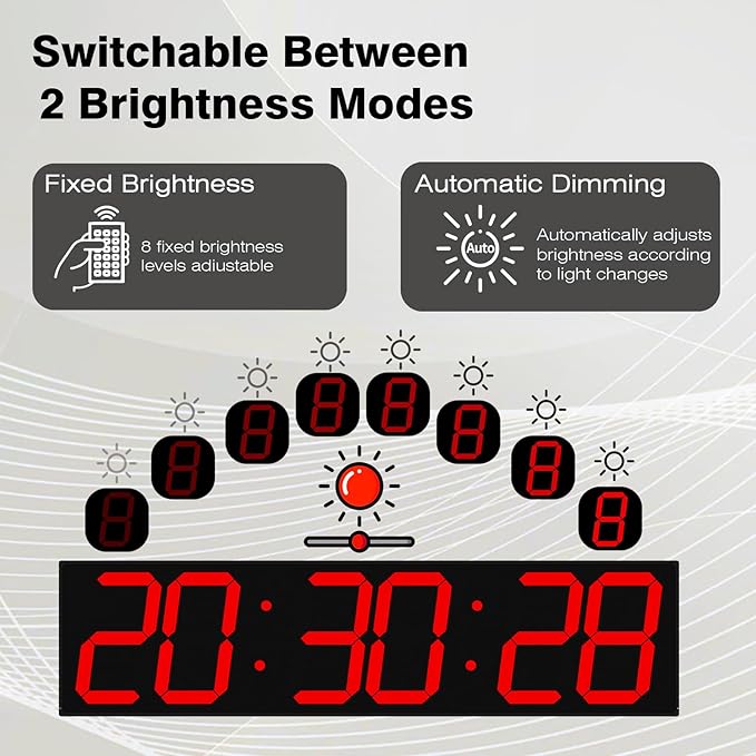 Digital Wall Clock with Large Display, 28.4‘’LED 6-Digit Large Clock with Adjustable Brightness, Multifunction Gym Clock with Countdown,Stopwatch and Workout Interval Timing (Red)