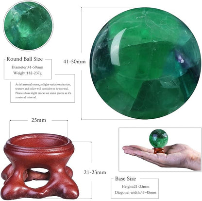 moonsix Natural Fluorite Crystal Sphere with Resin Stand Healing Energy Stone Decorative Ball Sculpture for Home Office Tabletop, 41-50 mm