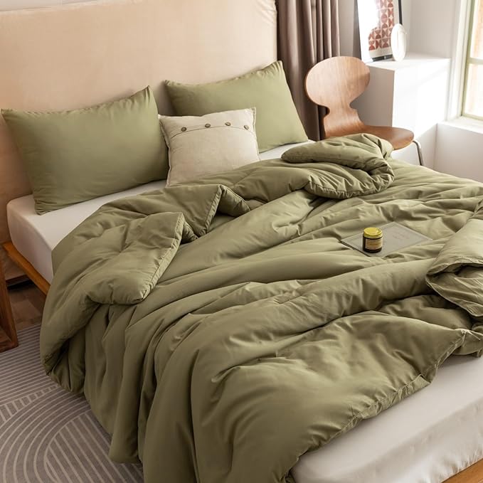 ROSGONIA King Size Comforter Set Olive Green, 3pcs (1 Boho Comforter & 2 Pillowcases), Lightweight Bedding Blanket All Season Bedspreads Quilt