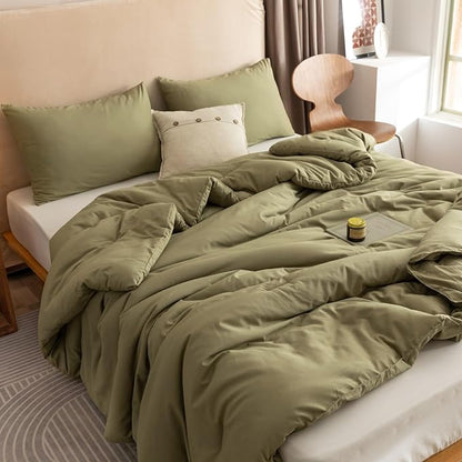ROSGONIA King Size Comforter Set Olive Green, 3pcs (1 Boho Comforter & 2 Pillowcases), Lightweight Bedding Blanket All Season Bedspreads Quilt
