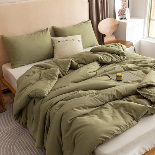 ROSGONIA King Size Comforter Set Olive Green, 3pcs (1 Boho Comforter & 2 Pillowcases), Lightweight Bedding Blanket All Season Bedspreads Quilt
