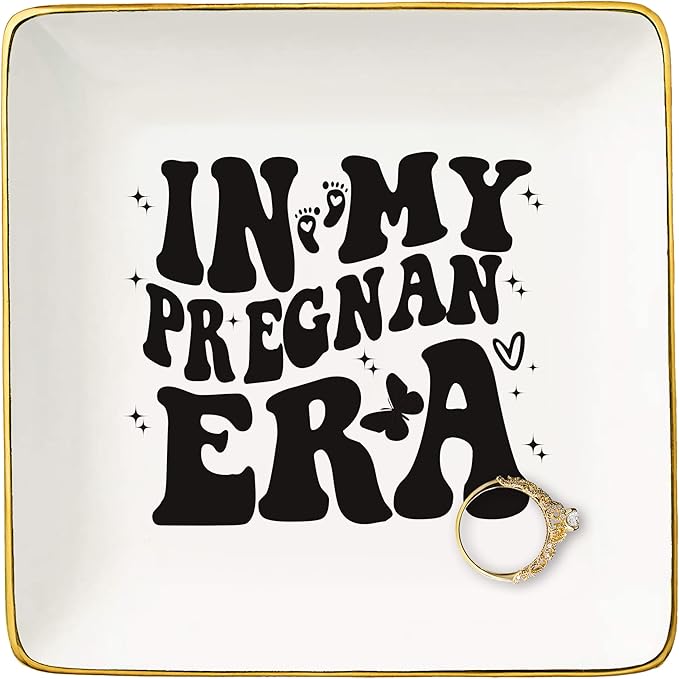 In My Pregnant Era-Funny Pregnancy Announcement Gifts,Expecting Mom Gift,New Mom Gifts,First Time Mom Gift,Mother's Day Gifts,Mama to Be,Christmas Gift,Ceramic Jewelry Tray Trinket Holder Ring Dish