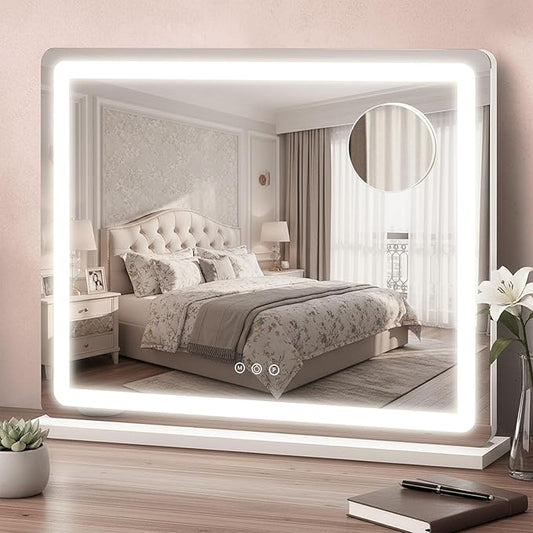 HNV 23"x17.8" Vanity Mirror with Lights, LED Makeup Mirror, Hollywood Lighted Mirror with 3 Color Modes & Adjustable Brightness, Smart Touch Control, White