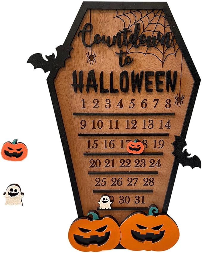 Halloween Bat Ghost Calendar, Spooky Wooden Block, Mobile Kids Calendar, Party Decoration