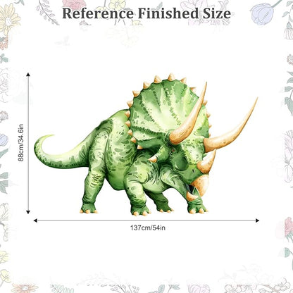 Large Dinosaur Wall Decals, Green Triceratops Dino Wall Stickers Vinyl Peel and Stick Wall Decal Self Adhesive Wall Art Sticker for Baby Nursery Kids Room Home Decor (53.7 * 34.4in)