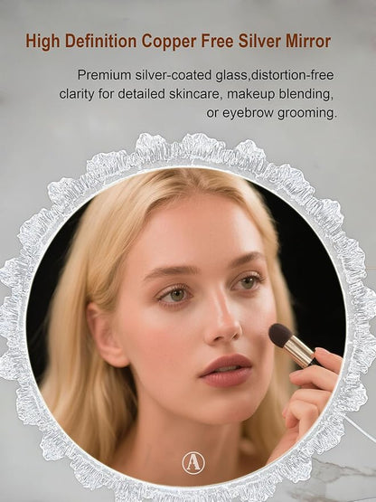 Crystal LED Vanity Mirror with Touch Control 3 Color Lights, Dimming 360° Rotation Desktop Elegant Decorative Hollywood HD Makeup Mirror