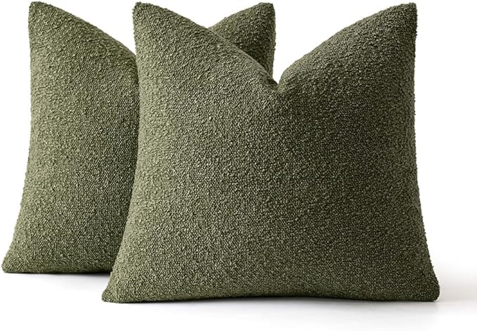 MIULEE 20x20 Inch Decorative Pillow Covers for Couch Bed Set of 2 Textured Boucle Neutral Spring Throw Pillows Olive Green Accent Solid Cushion Pillowcases Sofa Livingroom Home Decor