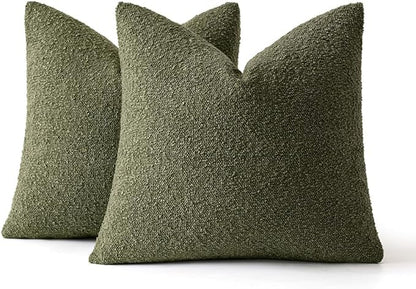 MIULEE 20x20 Inch Decorative Pillow Covers for Couch Bed Set of 2 Textured Boucle Neutral Spring Throw Pillows Olive Green Accent Solid Cushion Pillowcases Sofa Livingroom Home Decor