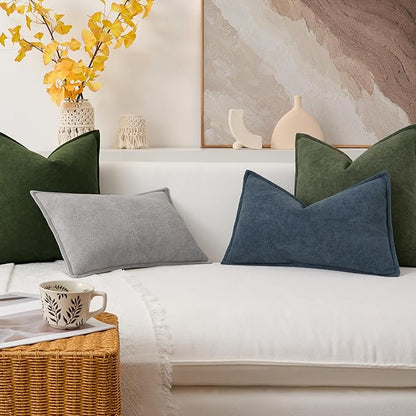 Kevin Textile 16x24 Inch Lumbar Pillow Cover 1 Pack Soft Boucle Textured Decorative Waterproof Rectangle Cushion Elegant Accent Pillow for Couch Sofa Chair Bed Home Decor Indoor Outdoor Moss Green