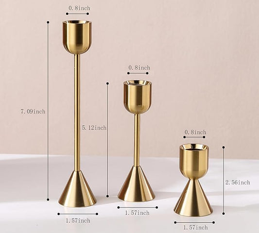 Brass Gold Candlestick Holder,Taper Candle Holders,Set of 3 Candle Stick Holders,Vintage Modern Decorative Centerpiece for Table Mantel Wedding Housewarming