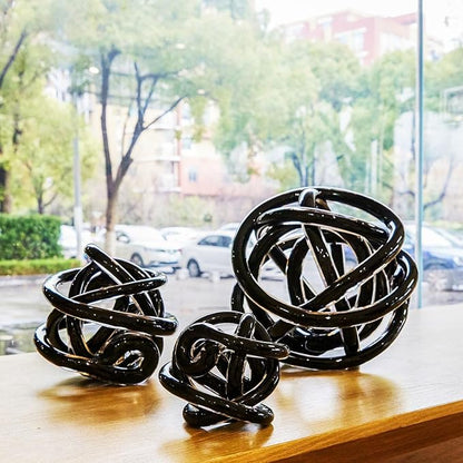 Luxury Lane Hand Blown Infinity Knot Sommerso Decorative Glass Ball for Bowls Home Decor 6 inch Tall Orbit Centerpiece Table Decoration Sculpture Black