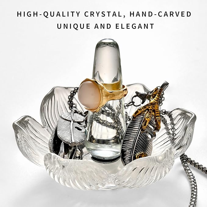 Crystal Ring Holder Decorative Jewelry Tray Valentine Engagement Wedding Birthday Gifts for Women (Flower)