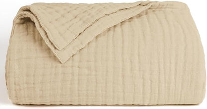 Love's cabin 6 Layer 100% Cotton Muslin Blanket, 50"x60" Throw Muslin Blanket for Couch Bed, Lightweight and Breathable Cotton Gauze for Adult, Khaki