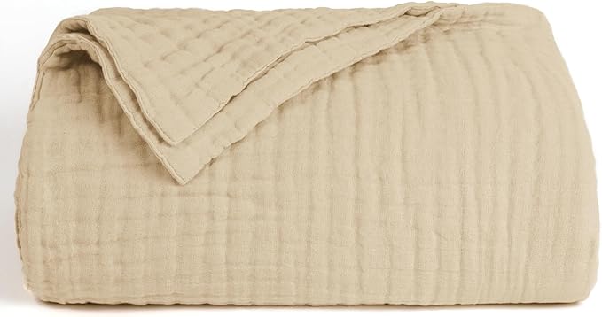 Love's cabin 6 Layer 100% Cotton Muslin Blanket, 90"x90" Muslin Blanket Queen for Couch Bed, Lightweight and Breathable Cotton Gauze for Adult, Khaki
