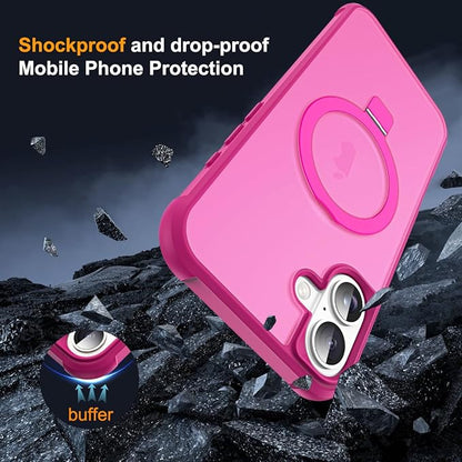 Compatible with iPhone 17 Case with Invisible Magnetic O-Ring Stand Military-Grade Translucent Phone Case for iPhone 17 6.3" [Compatible with Mag-Safe][Great Grip Feeling], Rose
