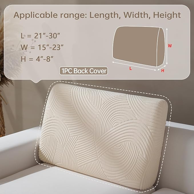 Couch Cushion Covers for Sectional and L Shaped Sofa, Stretch Soft Sofa Covers Washable Wear Resistant Slipcovers Furniture Protector Pet-Friendly (1PC Back Couch Cover, Ivory)