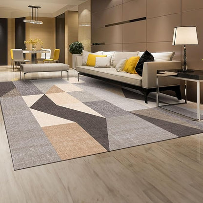 HOMFINE Washable Modern Area Rug - Geometric Style 9x12 Rugs for Living Room, Bedroom, Machine Washable Rug Soft Non Slip Non Shedding Area Rug - Grey Brown, 9'x12'