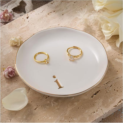 Lolalet Handmade Ceramic Ring Dish Jewelry Tray Plate with Initial, Small Monogram Gift for Her Women Girls Mother, Hostess, Engagement, Bridal Shower, Maid of Honor, Bridesmaid, Birthday, Christmas