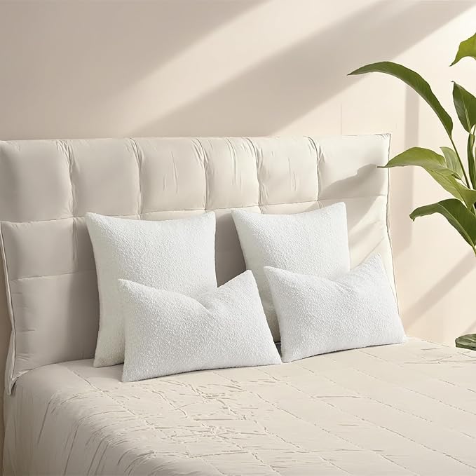 HAUSSY Christmas White Set of 2 20x20 Decorative Throw Pillow Covers, Soft Cozy Textured Boucle Couch Cases, Home Decor for Couch Bed Living Room