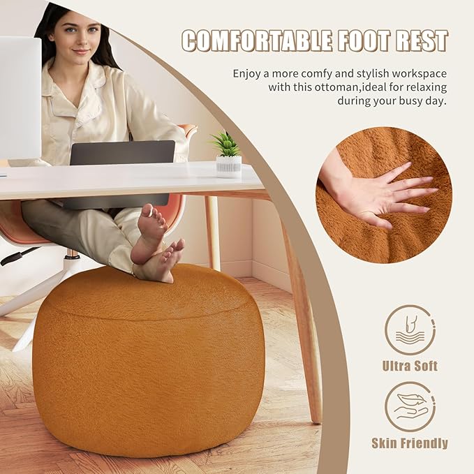 Round Pouf Ottoman Foot Rest, 29 X 18Inch Floor Poufs Footstool, A Round Modern Foam Filled Foot Stool for Living Room, Home, Nursery, Dorm, Outdoor (Orange, 29Inch)