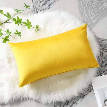 Artscope Luxury Velvet Pillow Covers Decorative Rectangle Pillowcases Soft Solid Cushion Cases for Couch Sofa Bedroom Car Decor 12x20 Inch Golden Yellow