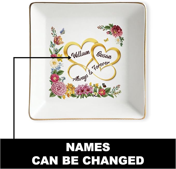 Personalized Mr and Mrs Jewelry Dish Wedding Gift for Couple, Custom Ring Holder Tray, Newlywed Engagement Trinket Plate, Ceramic Ring Dish, Romantic Gift Idea for Bride and Groom