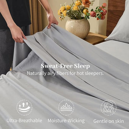 MEISHANG 100% French Pure Linen Sheets Queen Size - Bed Sheets 4 Piece Sets, Soft Durable Flax Linen, Anti-Tear Breathable Oeko-Tex Certified with 16" Deep Pocket (Silver Grey)